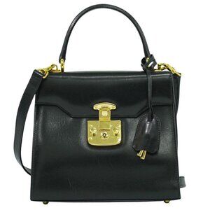 Gucci Lady Lock 2-Way Shoulder Bag Handbag Pochette Leather Black Lady